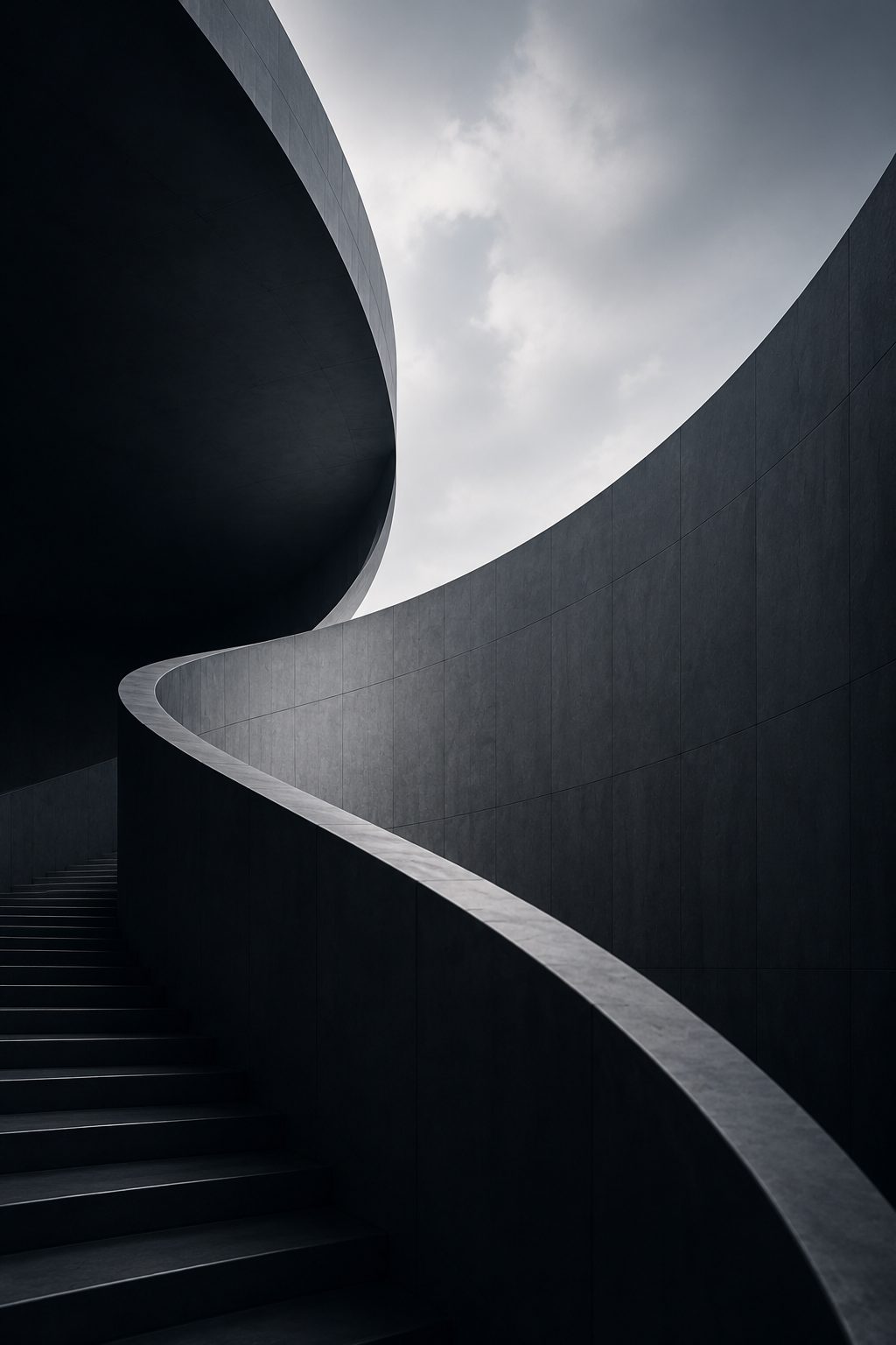 Spiral staircase seen from below in a modern building